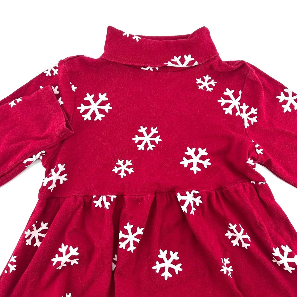 Gymboree Girls Red Snowflake Mock Neck Long Sleeve Cotton Dress Sz 10 Christmas